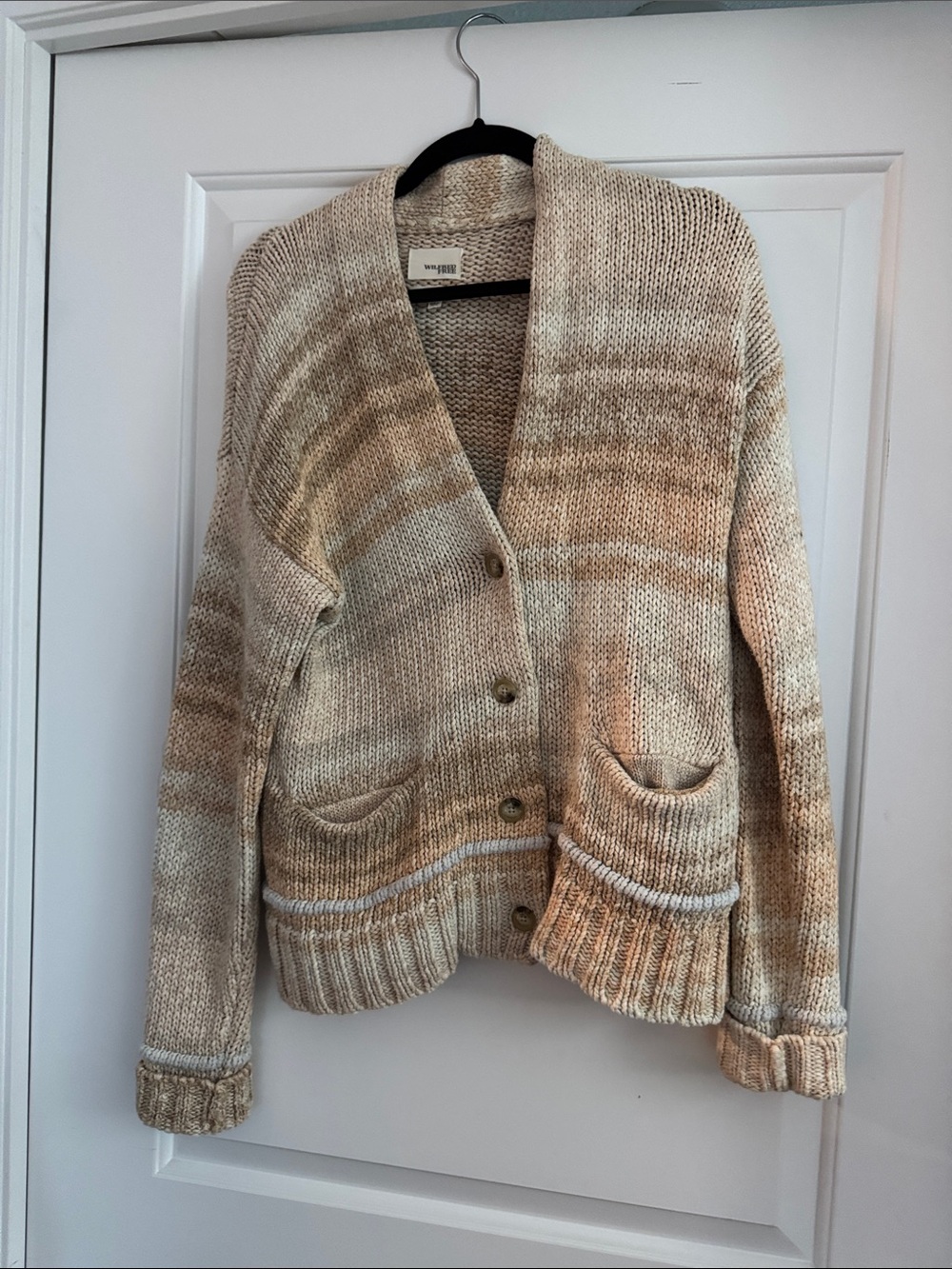 Aritzia Cream and Tan Button-Front Knit Cardigan